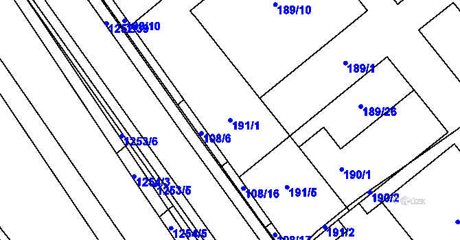 Parcela st. 191/1 v KÚ Hustopeče u Brna, Katastrální mapa