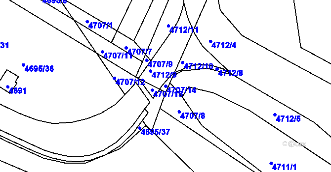 Parcela st. 4707/14 v KÚ Hustopeče u Brna, Katastrální mapa