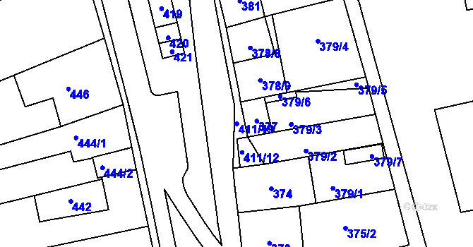Parcela st. 411/19 v KÚ Hustopeče u Brna, Katastrální mapa