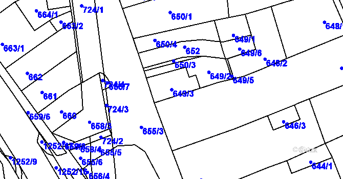 Parcela st. 649/3 v KÚ Hustopeče u Brna, Katastrální mapa