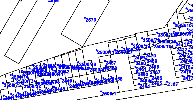 Parcela st. 2500/115 v KÚ Hustopeče u Brna, Katastrální mapa