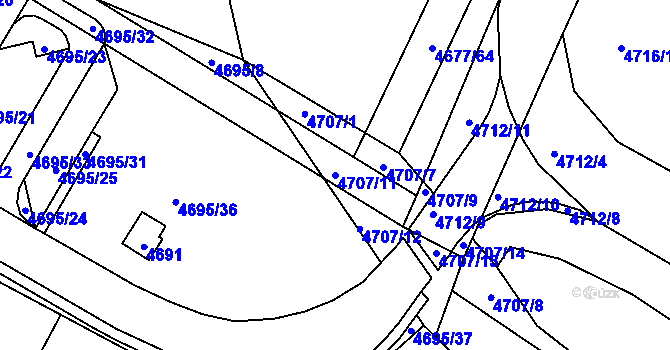 Parcela st. 4707/11 v KÚ Hustopeče u Brna, Katastrální mapa