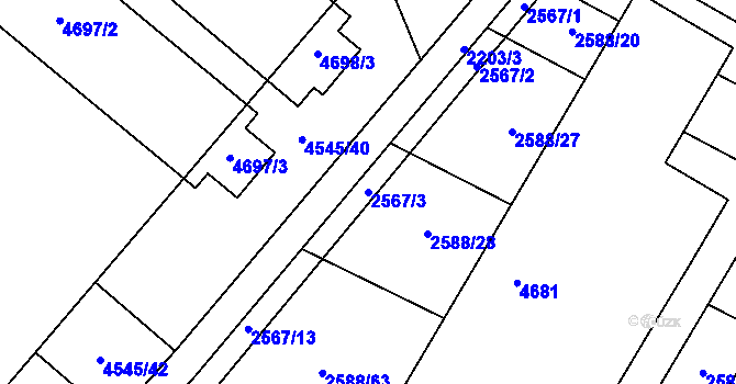 Parcela st. 2567/3 v KÚ Hustopeče u Brna, Katastrální mapa