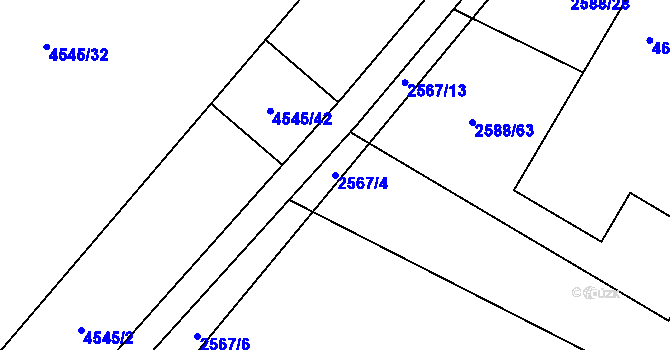 Parcela st. 2567/4 v KÚ Hustopeče u Brna, Katastrální mapa