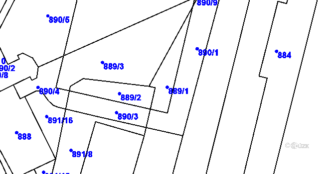Parcela st. 889/1 v KÚ Hustopeče u Brna, Katastrální mapa
