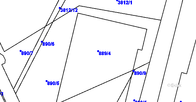 Parcela st. 889/4 v KÚ Hustopeče u Brna, Katastrální mapa