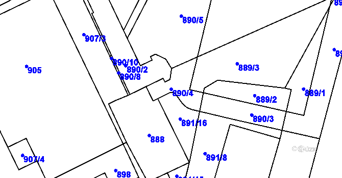 Parcela st. 890/4 v KÚ Hustopeče u Brna, Katastrální mapa