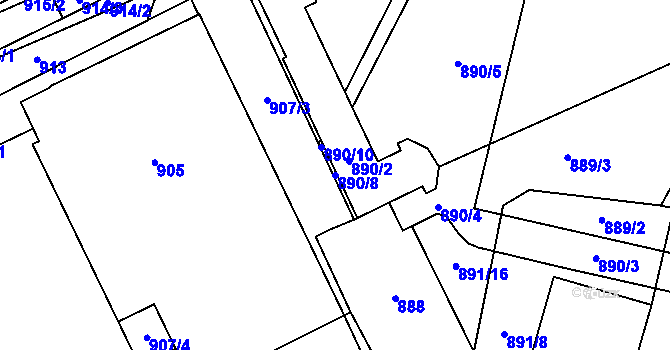 Parcela st. 890/8 v KÚ Hustopeče u Brna, Katastrální mapa