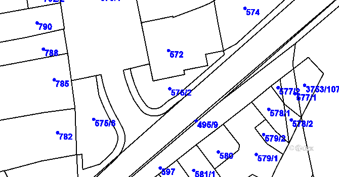 Parcela st. 576/2 v KÚ Hustopeče u Brna, Katastrální mapa