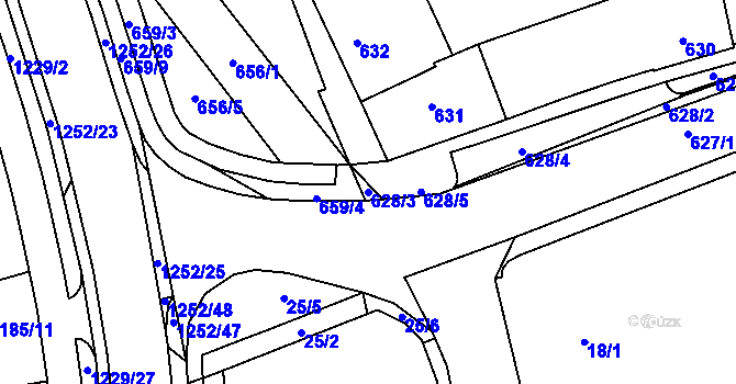 Parcela st. 628/3 v KÚ Hustopeče u Brna, Katastrální mapa