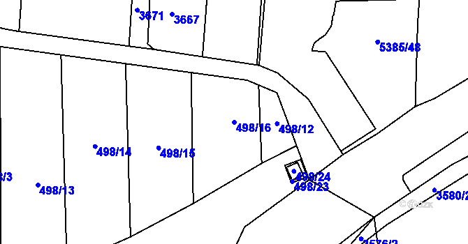 Parcela st. 498/16 v KÚ Hustopeče u Brna, Katastrální mapa
