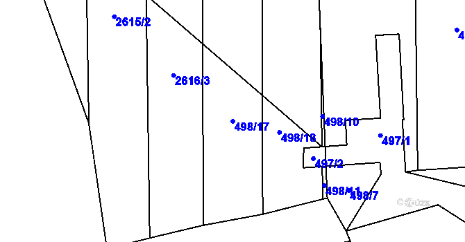 Parcela st. 498/17 v KÚ Hustopeče u Brna, Katastrální mapa