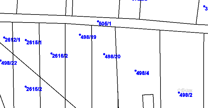 Parcela st. 498/20 v KÚ Hustopeče u Brna, Katastrální mapa