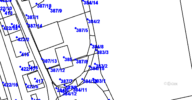 Parcela st. 383/3 v KÚ Hustopeče u Brna, Katastrální mapa