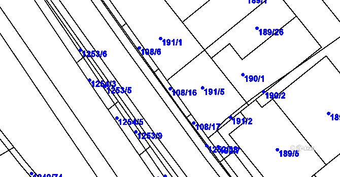 Parcela st. 108/16 v KÚ Hustopeče u Brna, Katastrální mapa