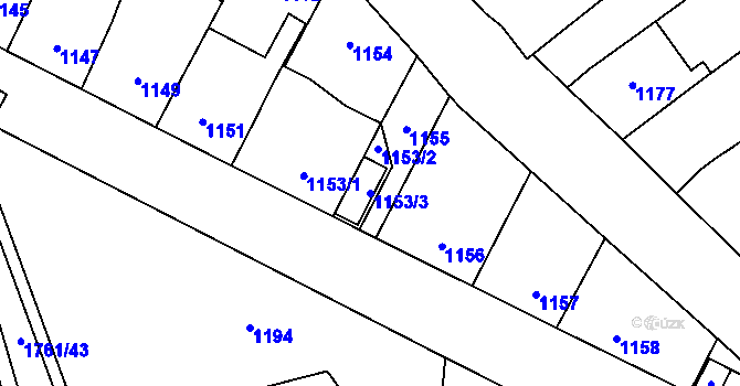 Parcela st. 1153/3 v KÚ Hustopeče u Brna, Katastrální mapa
