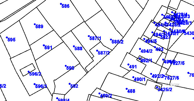Parcela st. 587/2 v KÚ Hustopeče u Brna, Katastrální mapa