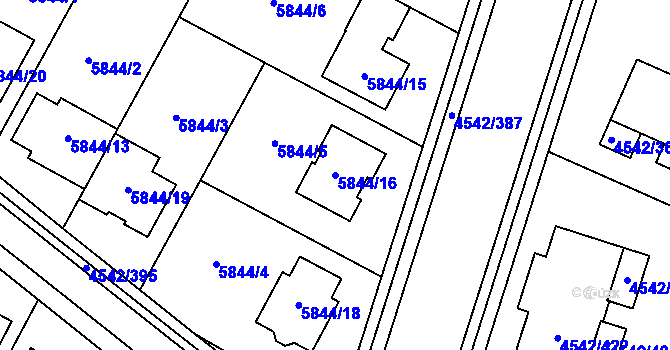 Parcela st. 5844/16 v KÚ Hustopeče u Brna, Katastrální mapa