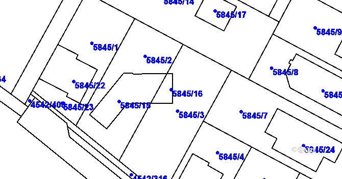 Parcela st. 5845/16 v KÚ Hustopeče u Brna, Katastrální mapa