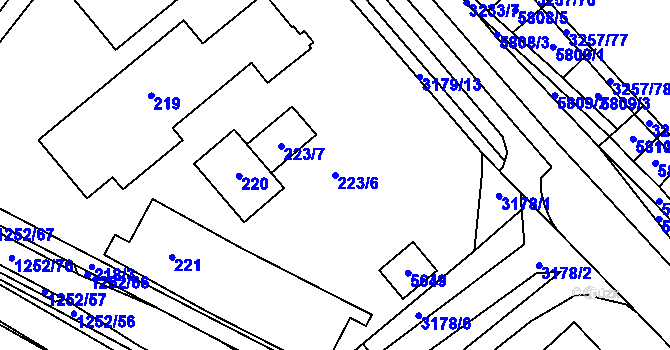 Parcela st. 223/6 v KÚ Hustopeče u Brna, Katastrální mapa