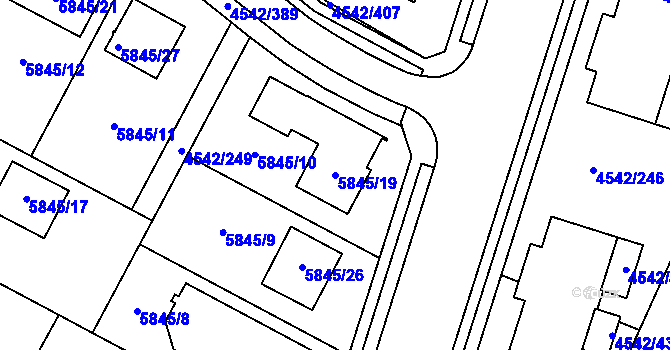 Parcela st. 5845/19 v KÚ Hustopeče u Brna, Katastrální mapa