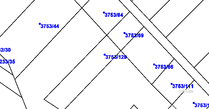 Parcela st. 3753/128 v KÚ Hustopeče u Brna, Katastrální mapa
