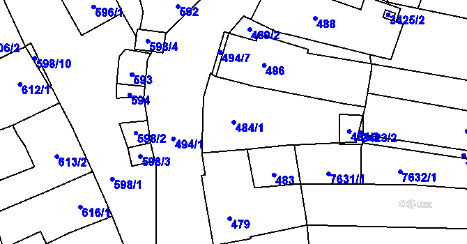 Parcela st. 484/1 v KÚ Hustopeče u Brna, Katastrální mapa