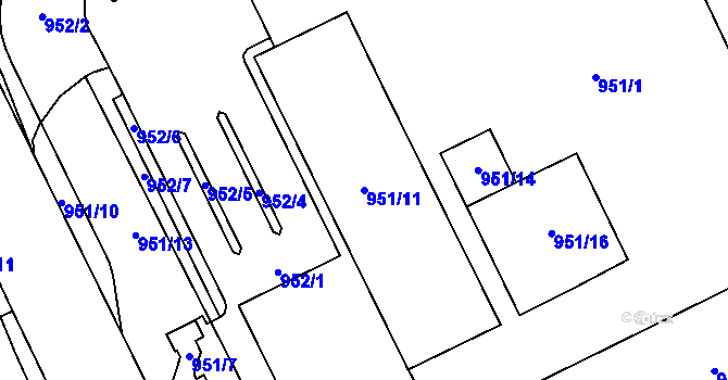 Parcela st. 951/11 v KÚ Hustopeče u Brna, Katastrální mapa
