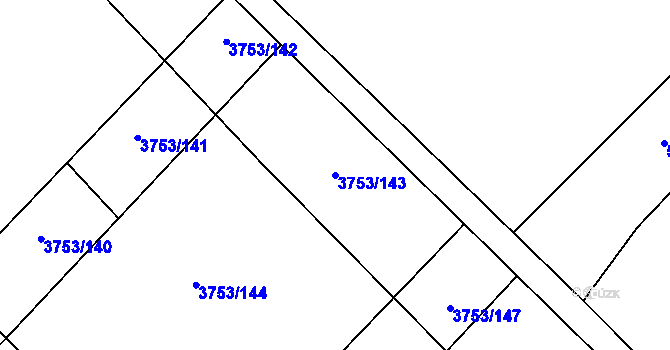 Parcela st. 3753/143 v KÚ Hustopeče u Brna, Katastrální mapa