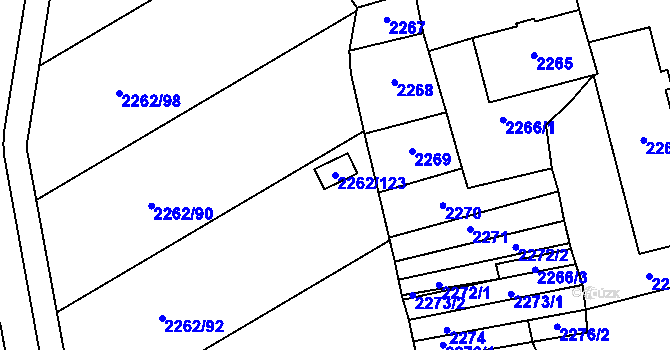 Parcela st. 2262/123 v KÚ Hustopeče u Brna, Katastrální mapa