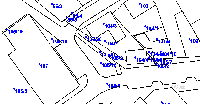 Parcela st. 105/17 v KÚ Hustopeče u Brna, Katastrální mapa