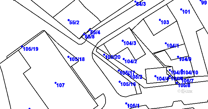 Parcela st. 105/20 v KÚ Hustopeče u Brna, Katastrální mapa