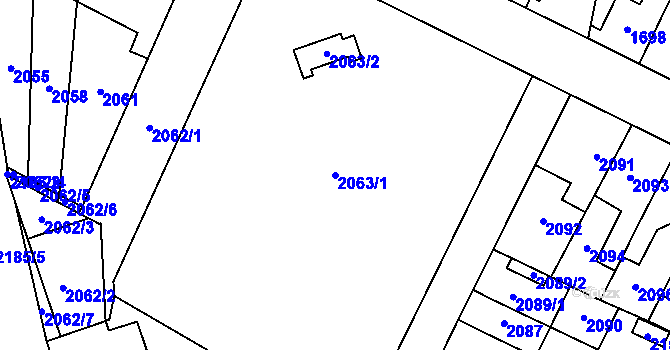 Parcela st. 2063/1 v KÚ Hustopeče u Brna, Katastrální mapa