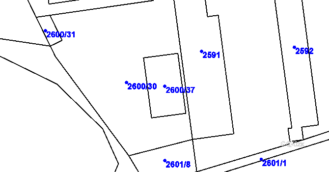 Parcela st. 2600/37 v KÚ Hustopeče u Brna, Katastrální mapa
