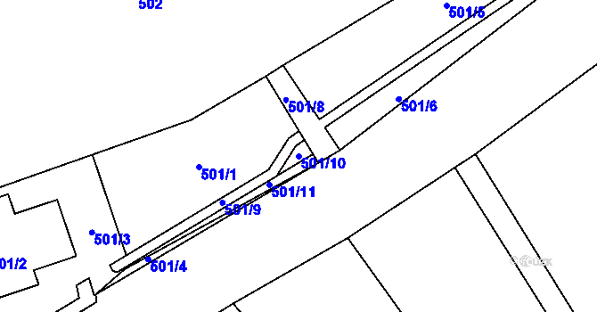 Parcela st. 501/10 v KÚ Hustopeče u Brna, Katastrální mapa