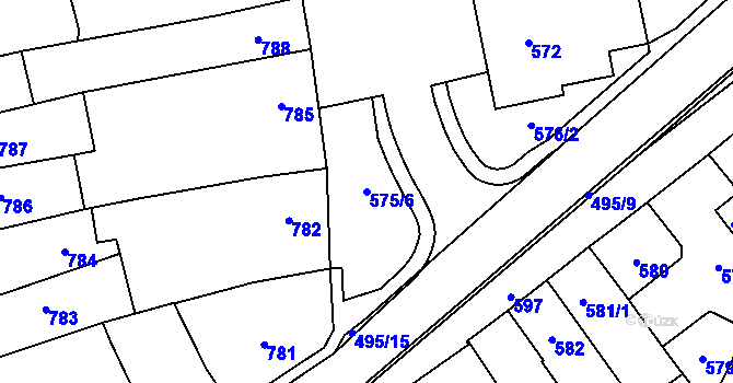 Parcela st. 575/6 v KÚ Hustopeče u Brna, Katastrální mapa