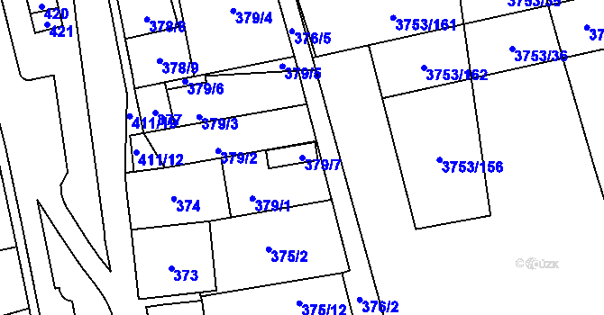 Parcela st. 379/7 v KÚ Hustopeče u Brna, Katastrální mapa