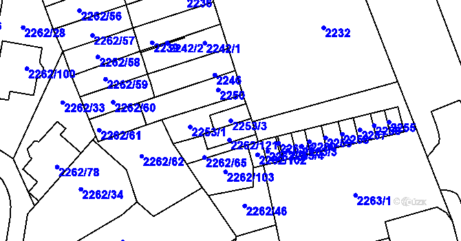 Parcela st. 2253/3 v KÚ Hustopeče u Brna, Katastrální mapa