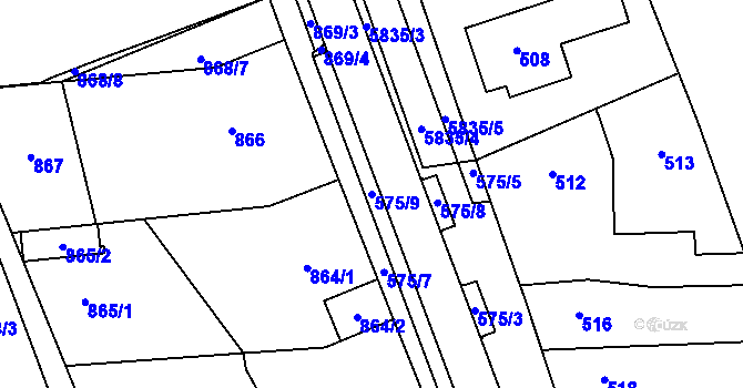 Parcela st. 575/9 v KÚ Hustopeče u Brna, Katastrální mapa
