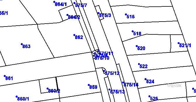Parcela st. 575/11 v KÚ Hustopeče u Brna, Katastrální mapa