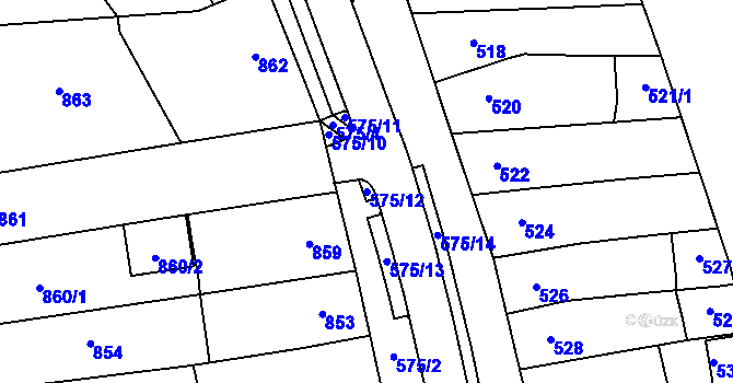 Parcela st. 575/12 v KÚ Hustopeče u Brna, Katastrální mapa