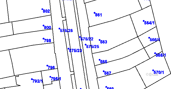 Parcela st. 575/25 v KÚ Hustopeče u Brna, Katastrální mapa