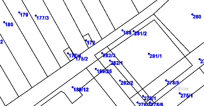 Parcela st. 282/3 v KÚ Hustopeče u Brna, Katastrální mapa