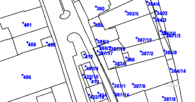 Parcela st. 387/17 v KÚ Hustopeče u Brna, Katastrální mapa