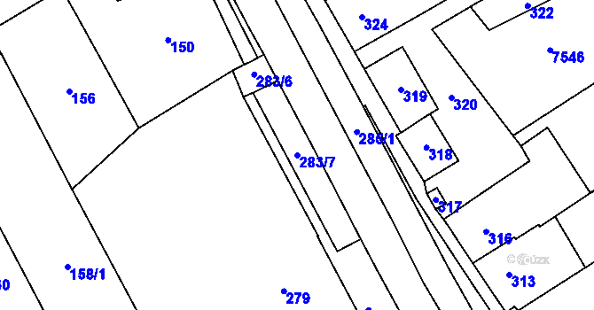 Parcela st. 283/7 v KÚ Hustopeče u Brna, Katastrální mapa