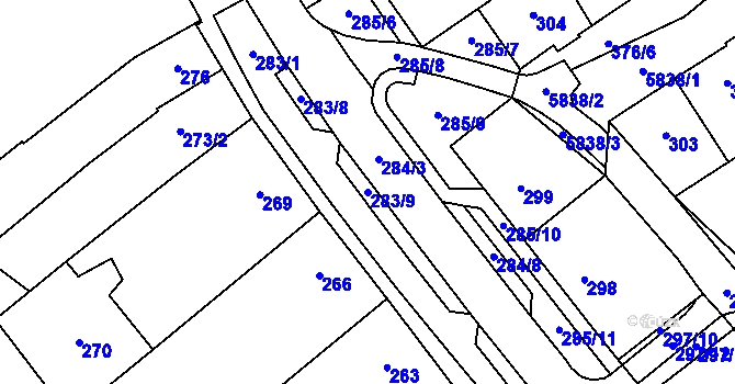 Parcela st. 283/9 v KÚ Hustopeče u Brna, Katastrální mapa