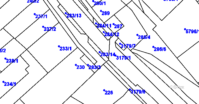 Parcela st. 283/14 v KÚ Hustopeče u Brna, Katastrální mapa