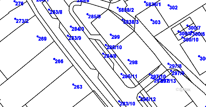 Parcela st. 284/8 v KÚ Hustopeče u Brna, Katastrální mapa