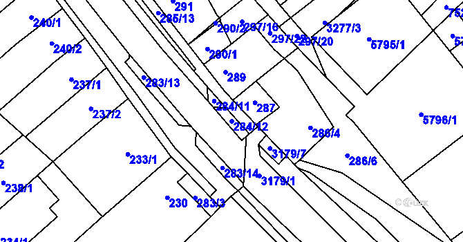 Parcela st. 284/12 v KÚ Hustopeče u Brna, Katastrální mapa