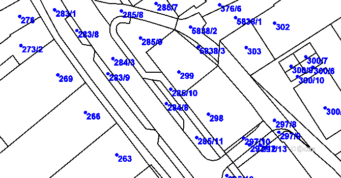 Parcela st. 285/10 v KÚ Hustopeče u Brna, Katastrální mapa